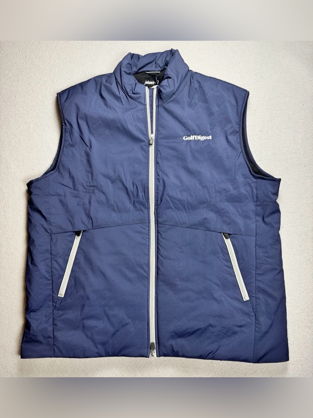 NWT Johnnie-O Men’s Performance Full Zip Mock-Neck Golf Vest In Navy-XL Logo